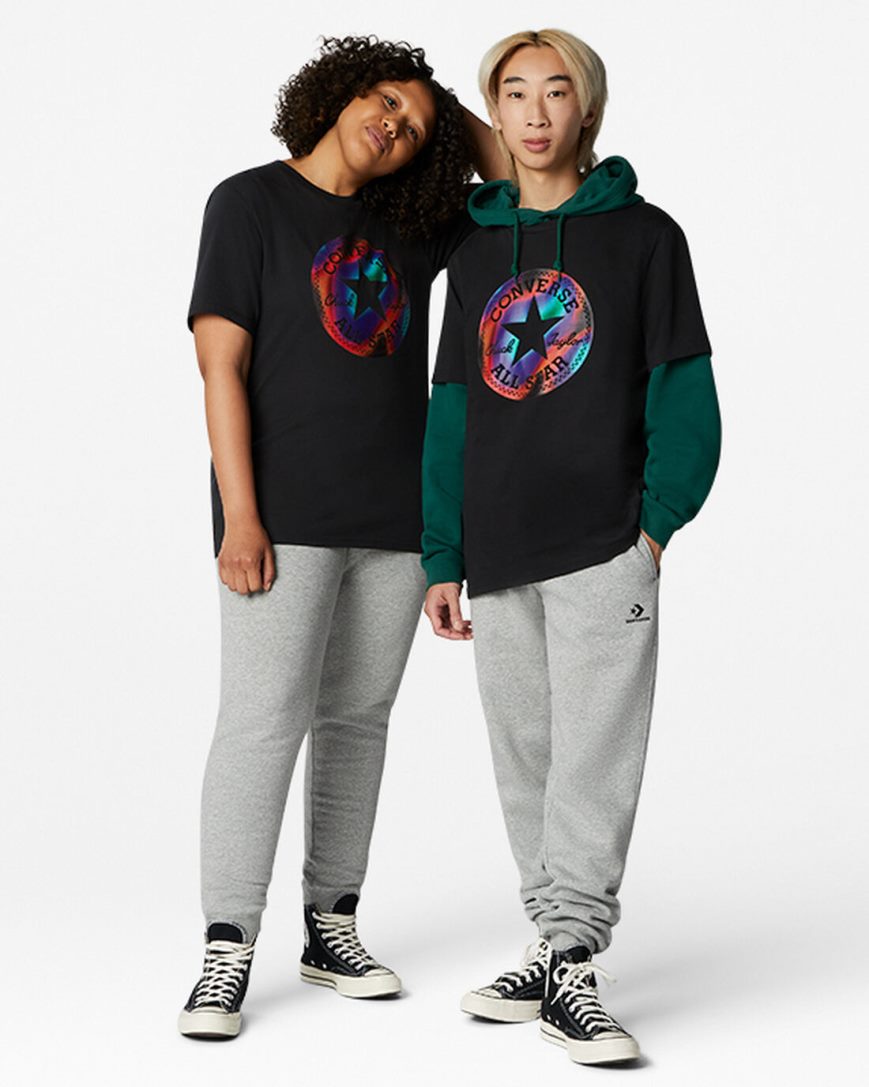Women's Converse Go-To Chuck Taylor Patch Heat Map Standard Fit T-Shirts Black | AU C1850N